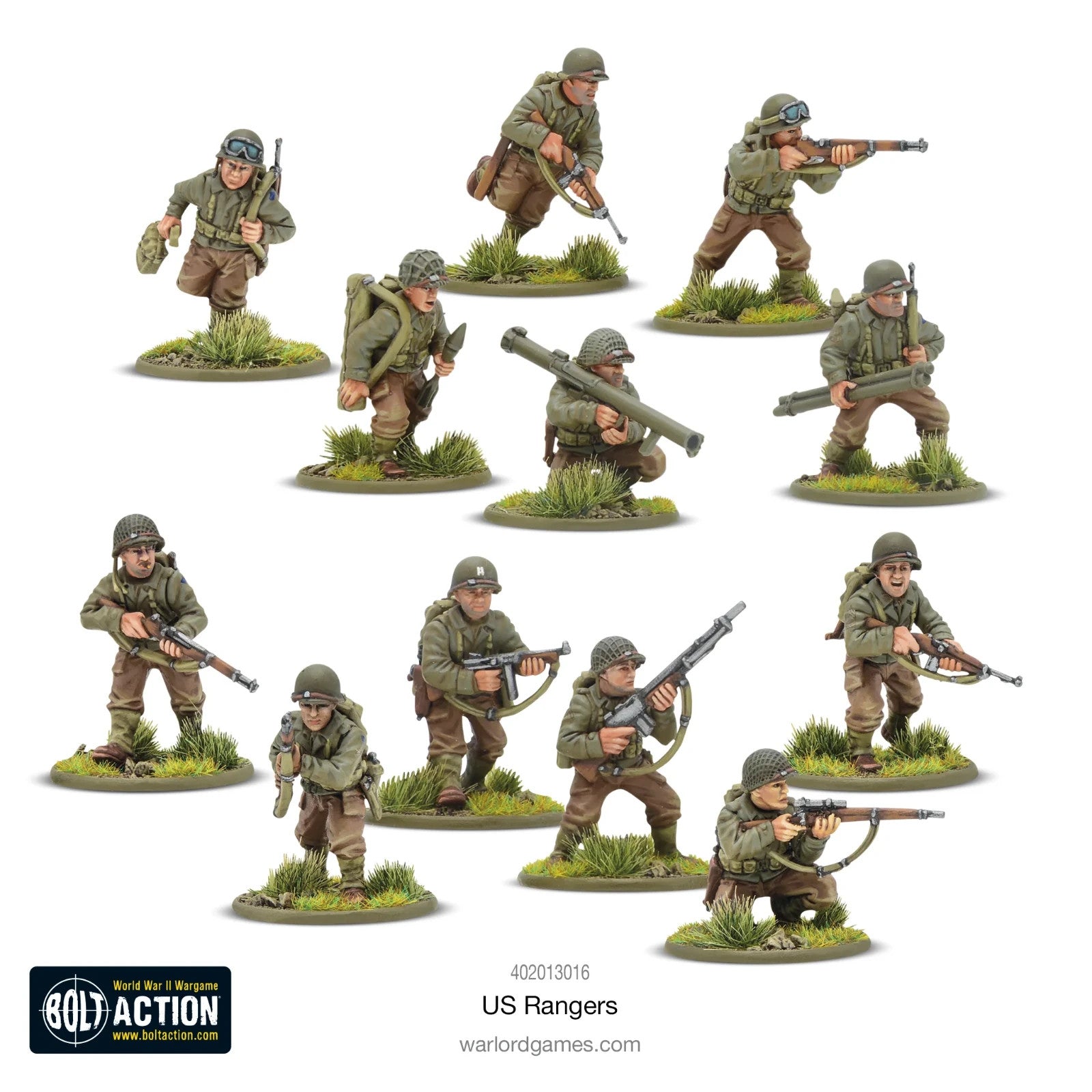 Set of US Ranger miniatures from Warlord Games' Bold Action line on a white background.