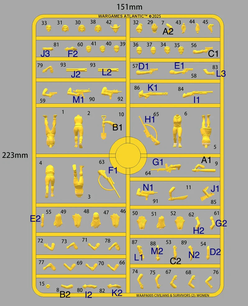 Wargames Atlantic Pulp Adventures Civilians & Survivors: Women Sprue – x6 28mm Miniatures