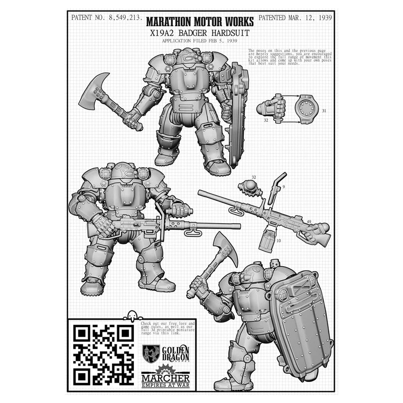 Marcher: U.S. X19A2 Badger Hardsuit Sprue - 28mm Dieselpunk Miniatures