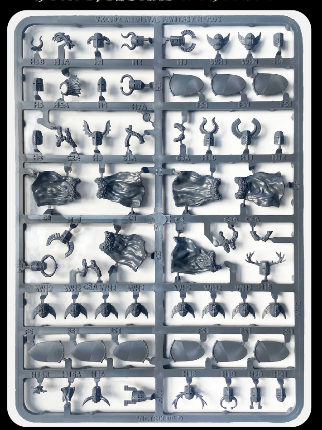 Victrix Medieval Fantasy Sprue - 28mm Heads, Cloaks, & Shields