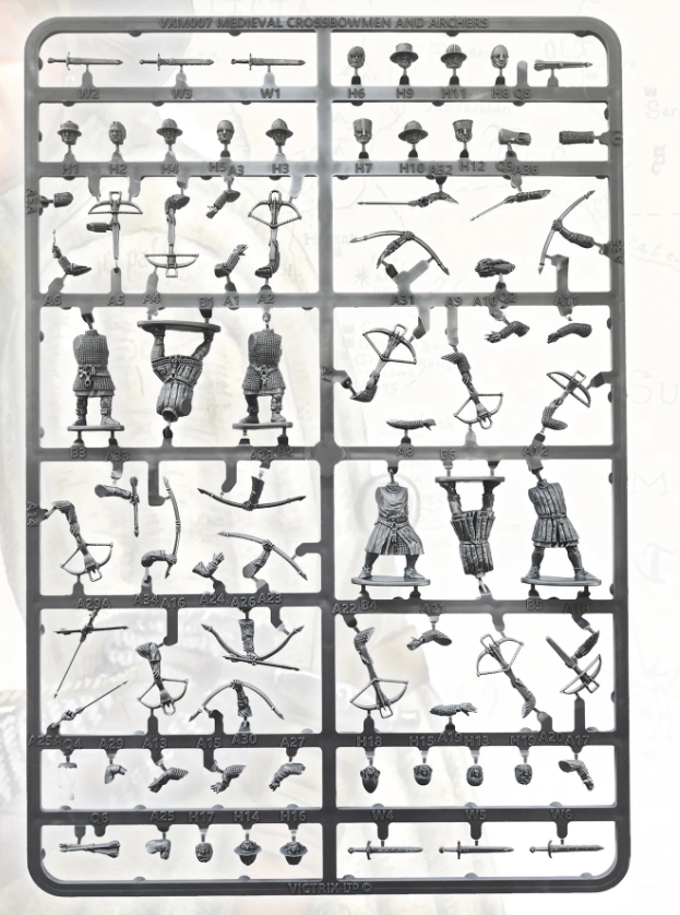 VICTRIX Medieval Crossbowmen & Archers Sprue (x6 Figures) - 28mm Miniatures